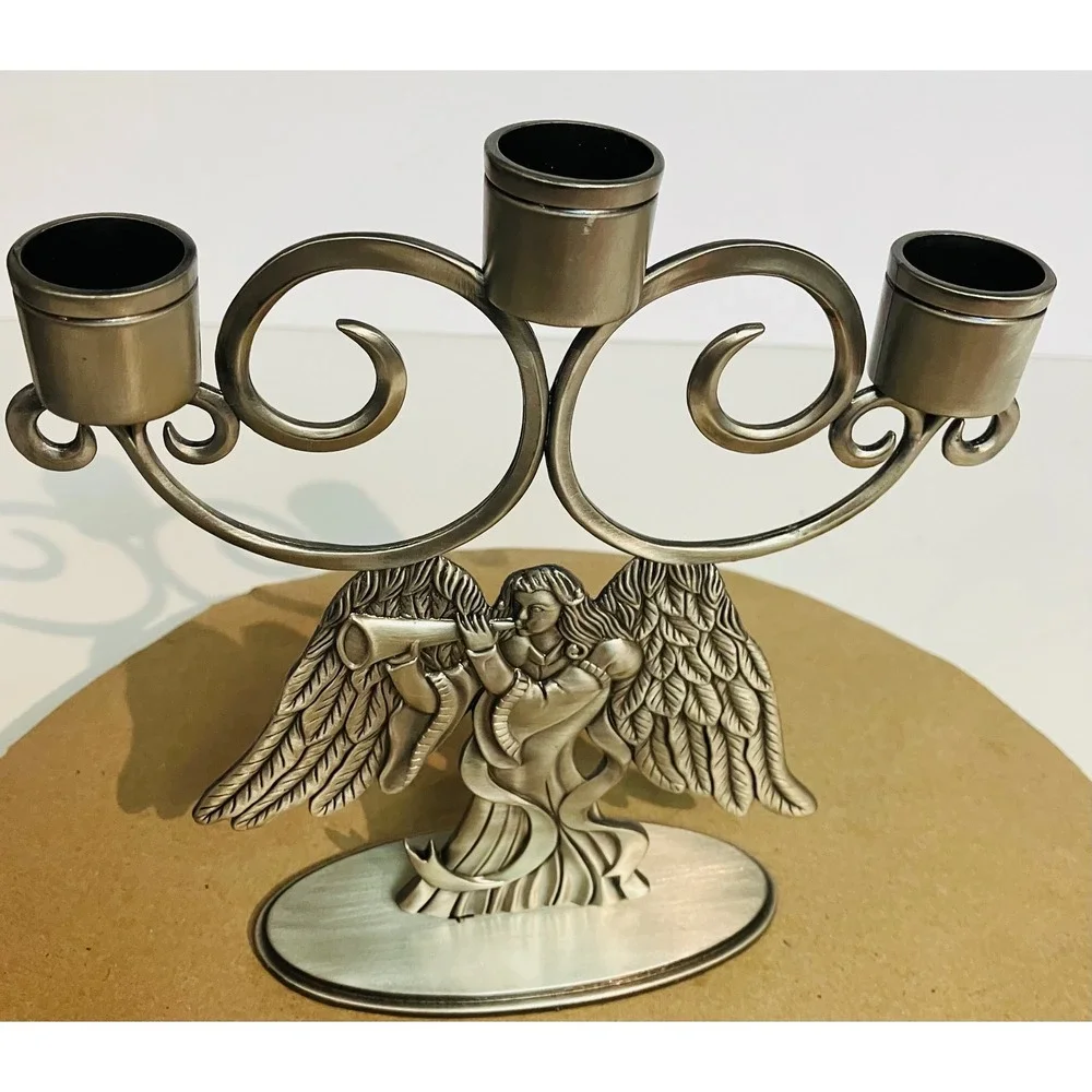 Unbranded Angel Candelabra Home Decor OS Silver Excellent 3-Cup Votive Holder